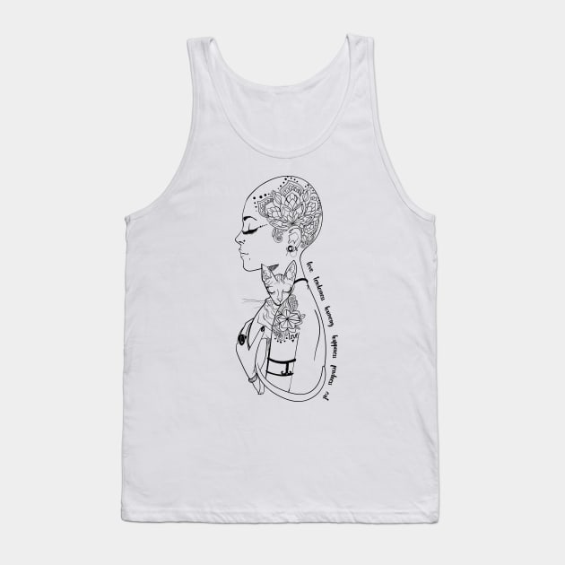 Beautiful alternative girl with tattoos, Cat and Tattoo Lover Illustration Tank Top by EquilibriumArt